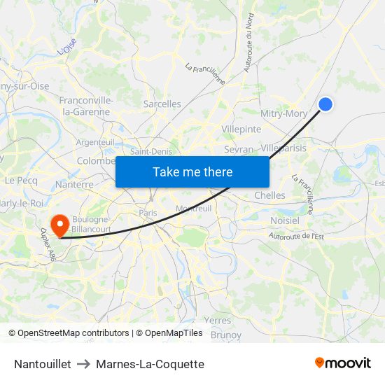 Nantouillet to Marnes-La-Coquette map