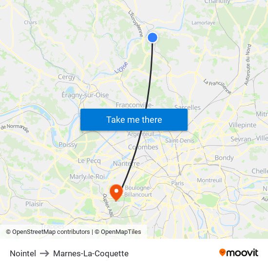 Nointel to Marnes-La-Coquette map