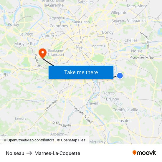 Noiseau to Marnes-La-Coquette map