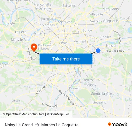 Noisy-Le-Grand to Marnes-La-Coquette map