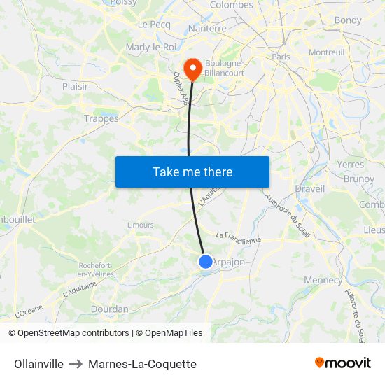 Ollainville to Marnes-La-Coquette map