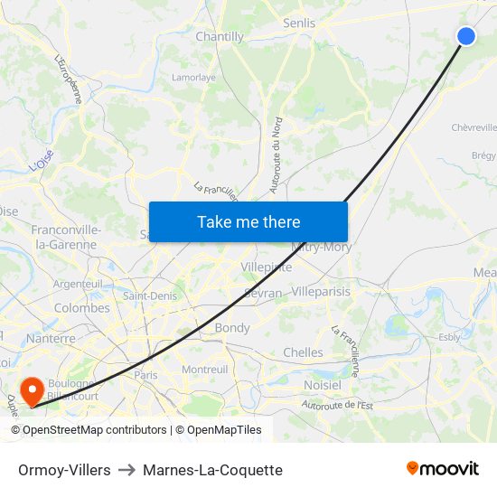 Ormoy-Villers to Marnes-La-Coquette map
