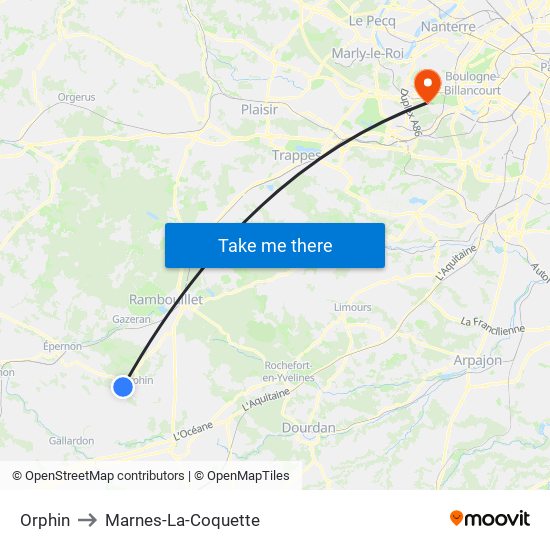 Orphin to Marnes-La-Coquette map