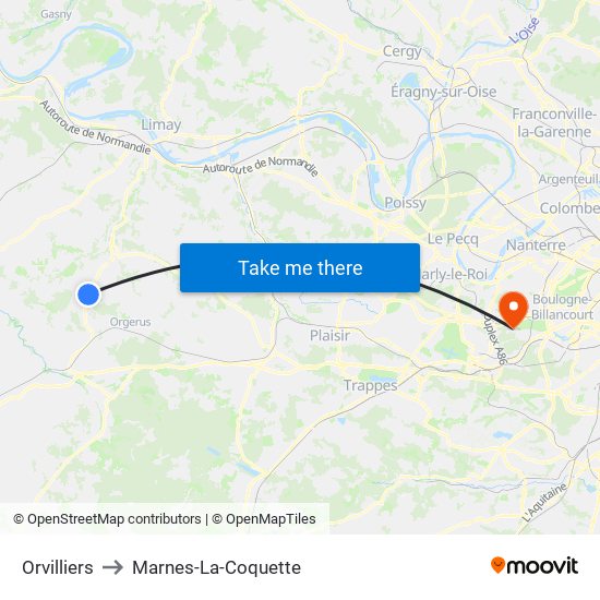 Orvilliers to Marnes-La-Coquette map