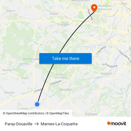Paray-Douaville to Marnes-La-Coquette map