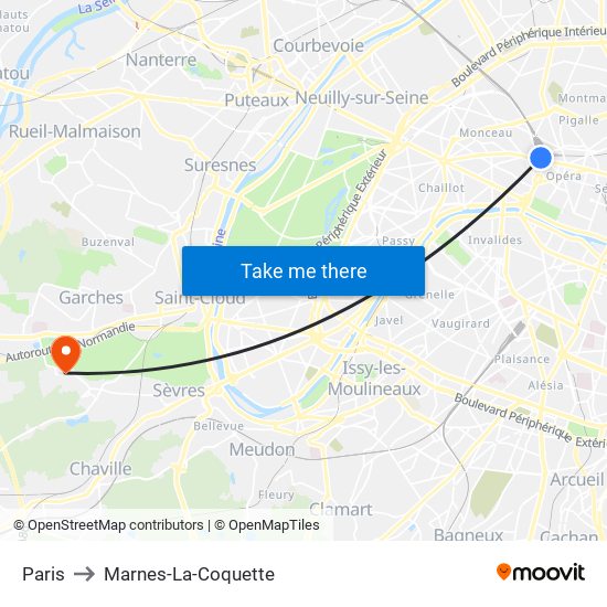 Paris to Marnes-La-Coquette map