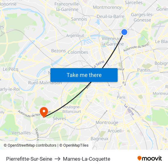 Pierrefitte-Sur-Seine to Marnes-La-Coquette map