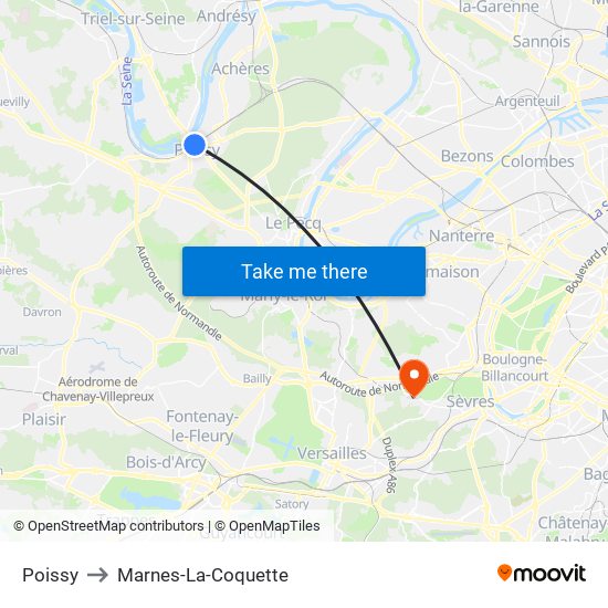 Poissy to Marnes-La-Coquette map