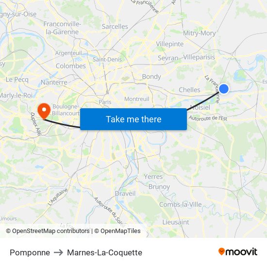 Pomponne to Marnes-La-Coquette map