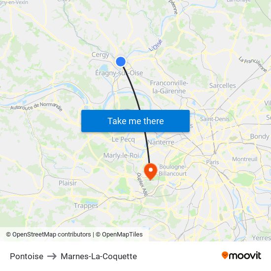 Pontoise to Marnes-La-Coquette map