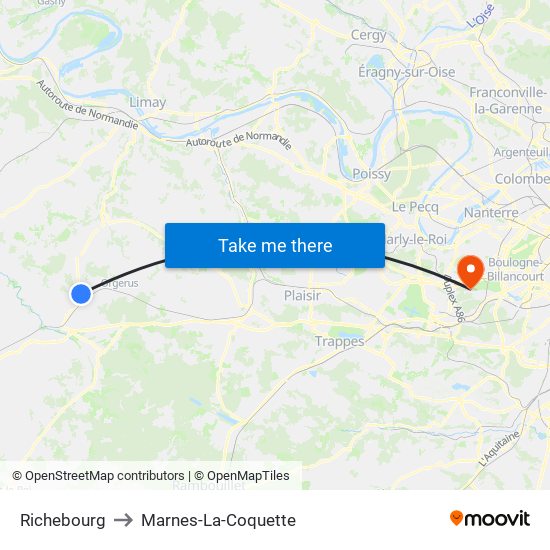 Richebourg to Marnes-La-Coquette map