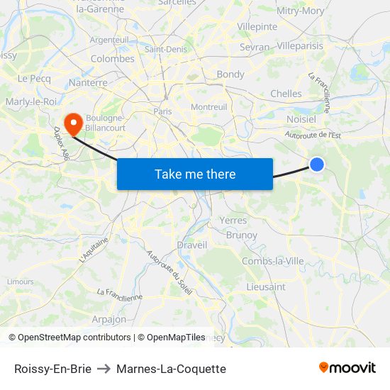 Roissy-En-Brie to Marnes-La-Coquette map