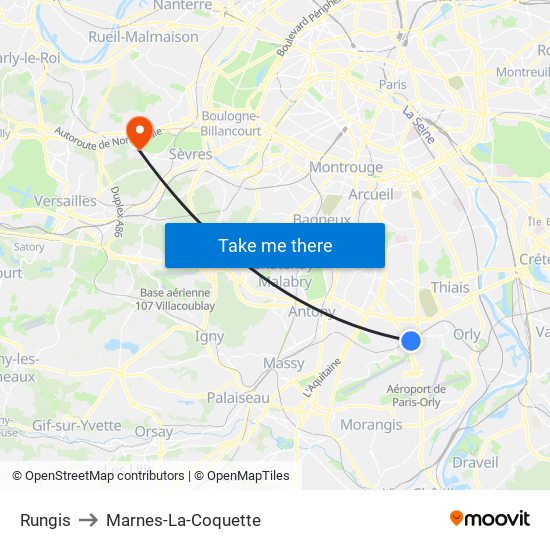 Rungis to Marnes-La-Coquette map