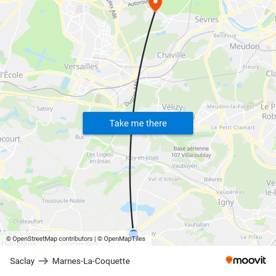 Saclay to Marnes-La-Coquette map