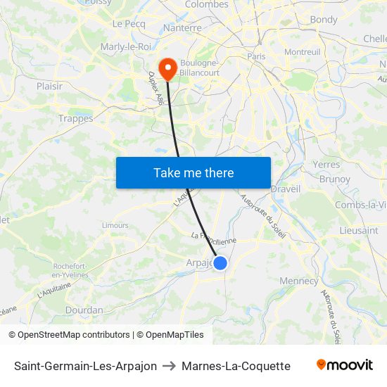Saint-Germain-Les-Arpajon to Marnes-La-Coquette map