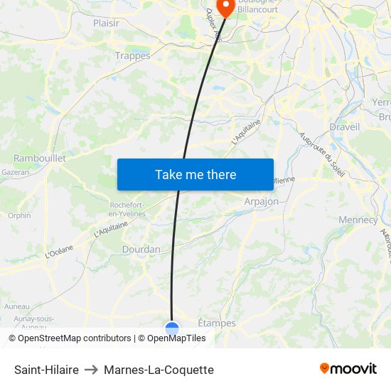 Saint-Hilaire to Marnes-La-Coquette map