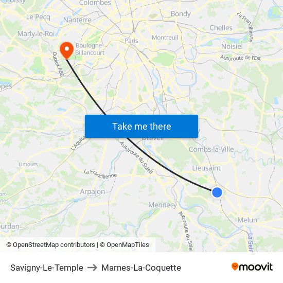 Savigny-Le-Temple to Marnes-La-Coquette map