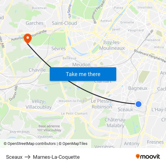 Sceaux to Marnes-La-Coquette map