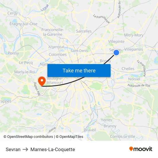 Sevran to Marnes-La-Coquette map