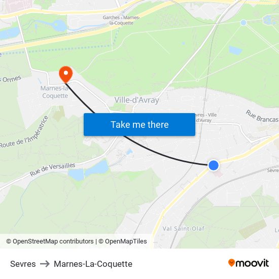 Sevres to Marnes-La-Coquette map