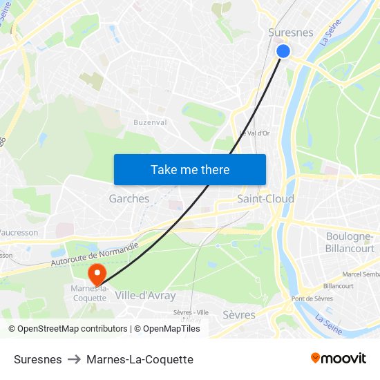 Suresnes to Marnes-La-Coquette map