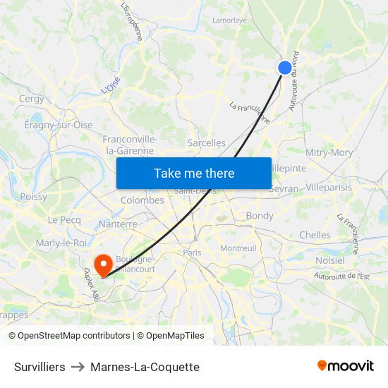 Survilliers to Marnes-La-Coquette map