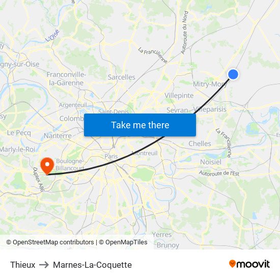 Thieux to Marnes-La-Coquette map