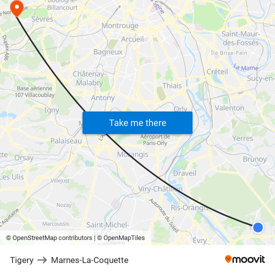 Tigery to Marnes-La-Coquette map