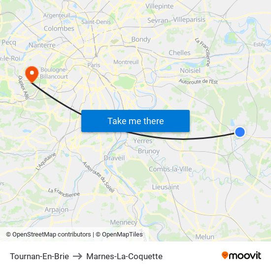 Tournan-En-Brie to Marnes-La-Coquette map