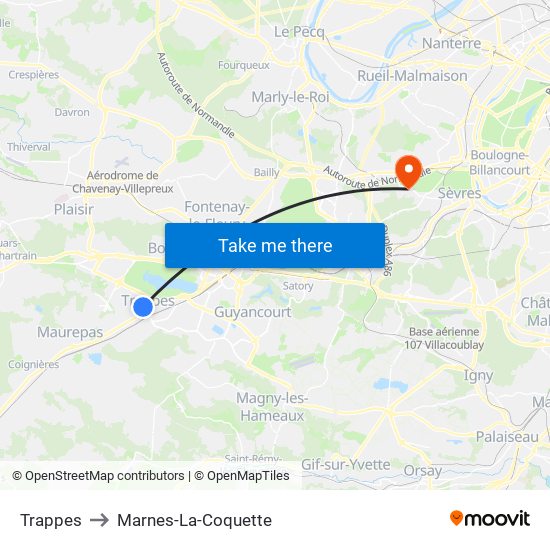 Trappes to Marnes-La-Coquette map