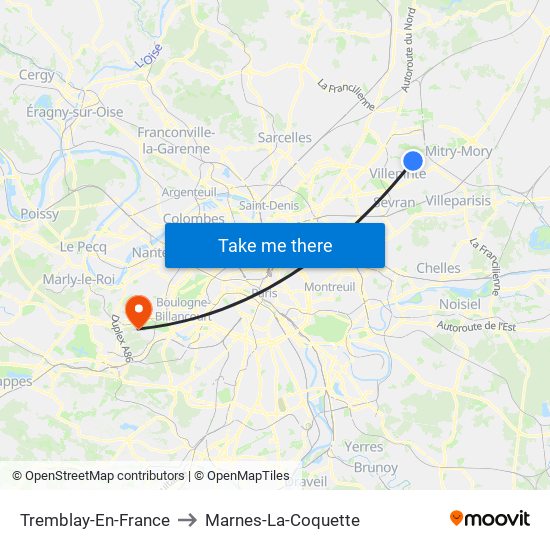 Tremblay-En-France to Marnes-La-Coquette map