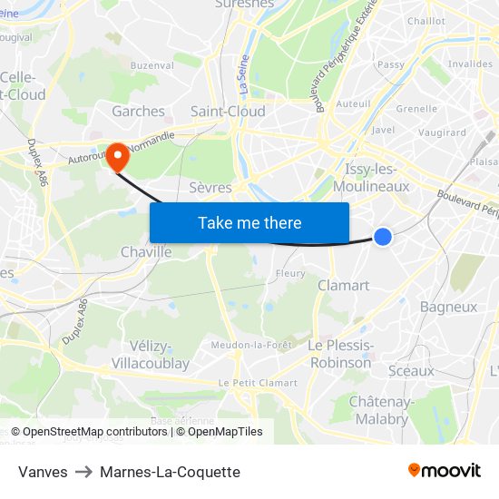 Vanves to Marnes-La-Coquette map