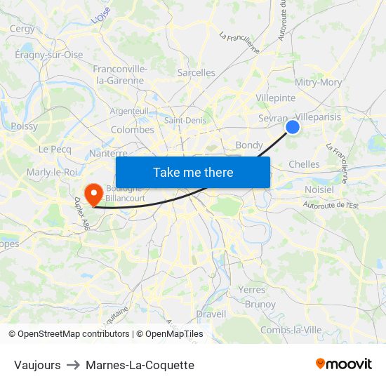 Vaujours to Marnes-La-Coquette map