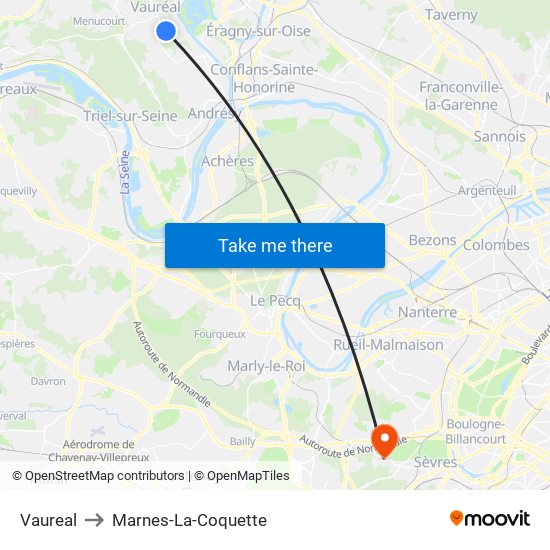 Vaureal to Marnes-La-Coquette map