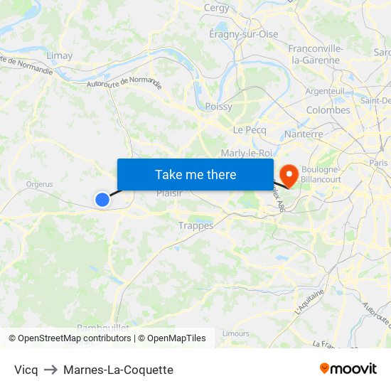 Vicq to Marnes-La-Coquette map