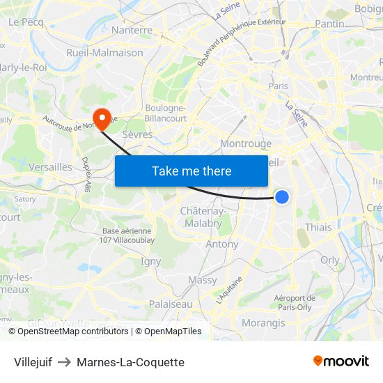 Villejuif to Marnes-La-Coquette map
