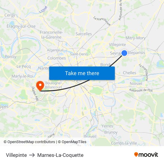 Villepinte to Marnes-La-Coquette map