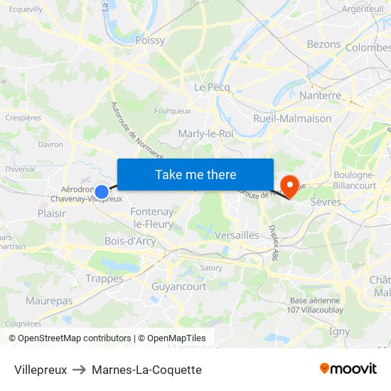 Villepreux to Marnes-La-Coquette map
