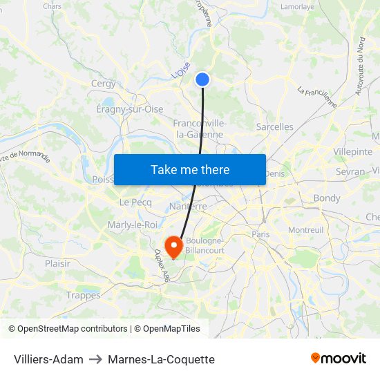 Villiers-Adam to Marnes-La-Coquette map