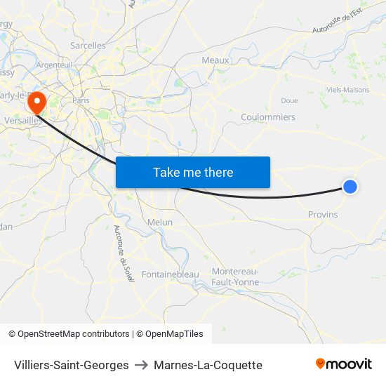 Villiers-Saint-Georges to Marnes-La-Coquette map