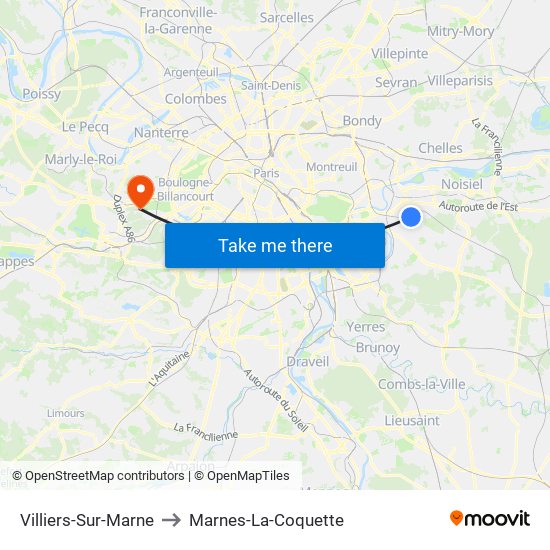 Villiers-Sur-Marne to Marnes-La-Coquette map