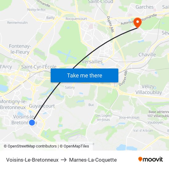 Voisins-Le-Bretonneux to Marnes-La-Coquette map