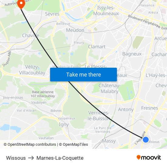 Wissous to Marnes-La-Coquette map