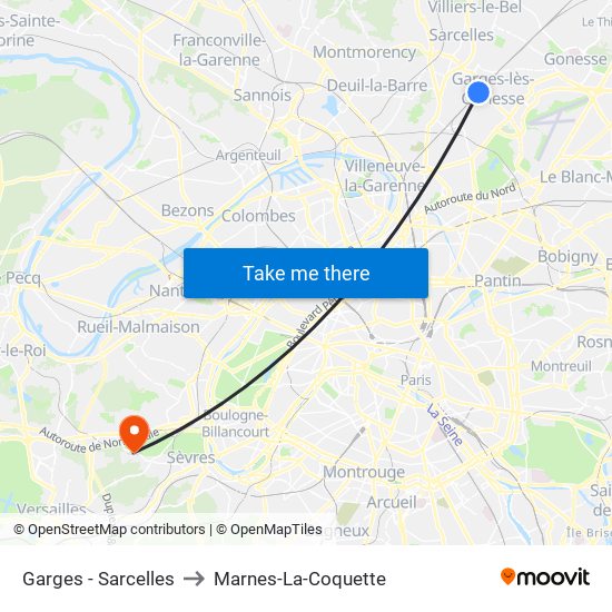 Garges - Sarcelles to Marnes-La-Coquette map