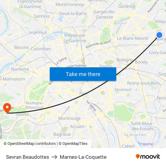 Sevran Beaudottes to Marnes-La-Coquette map
