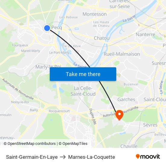 Saint-Germain-En-Laye to Marnes-La-Coquette map