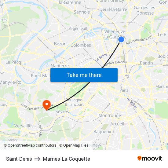 Saint-Denis to Marnes-La-Coquette map