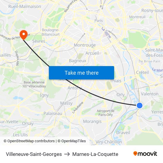 Villeneuve-Saint-Georges to Marnes-La-Coquette map