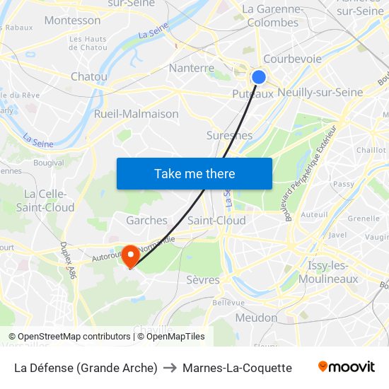 La Défense (Grande Arche) to Marnes-La-Coquette map