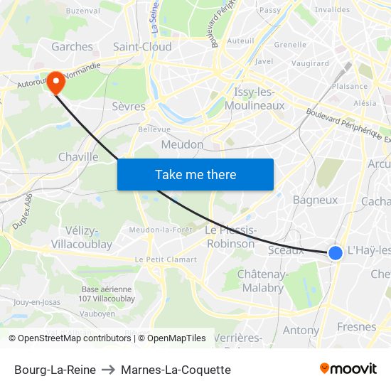 Bourg-La-Reine to Marnes-La-Coquette map